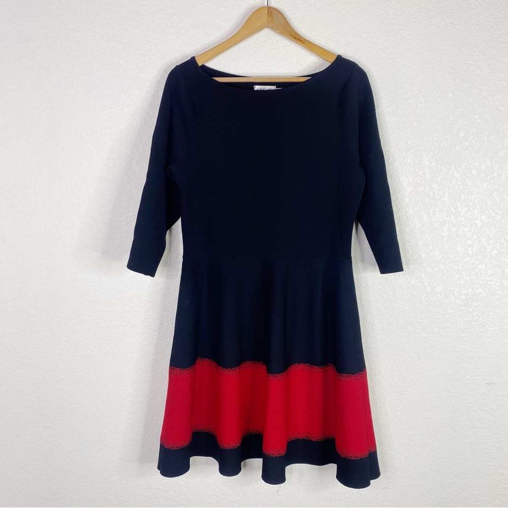 Eliza J Black & Red Contrast Stripe Knit Fit & Flare Dress - Picture 2 of 6